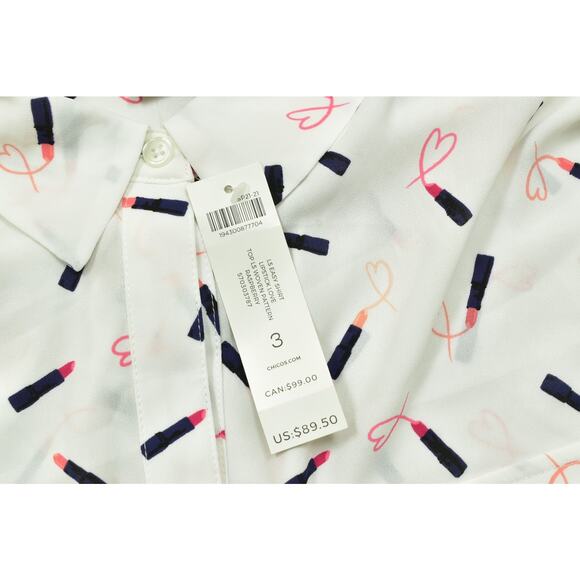 Chico's Women's Lipstick Print White Button Up Blouse Size 3 L/XL NWT - Picture 7 of 8